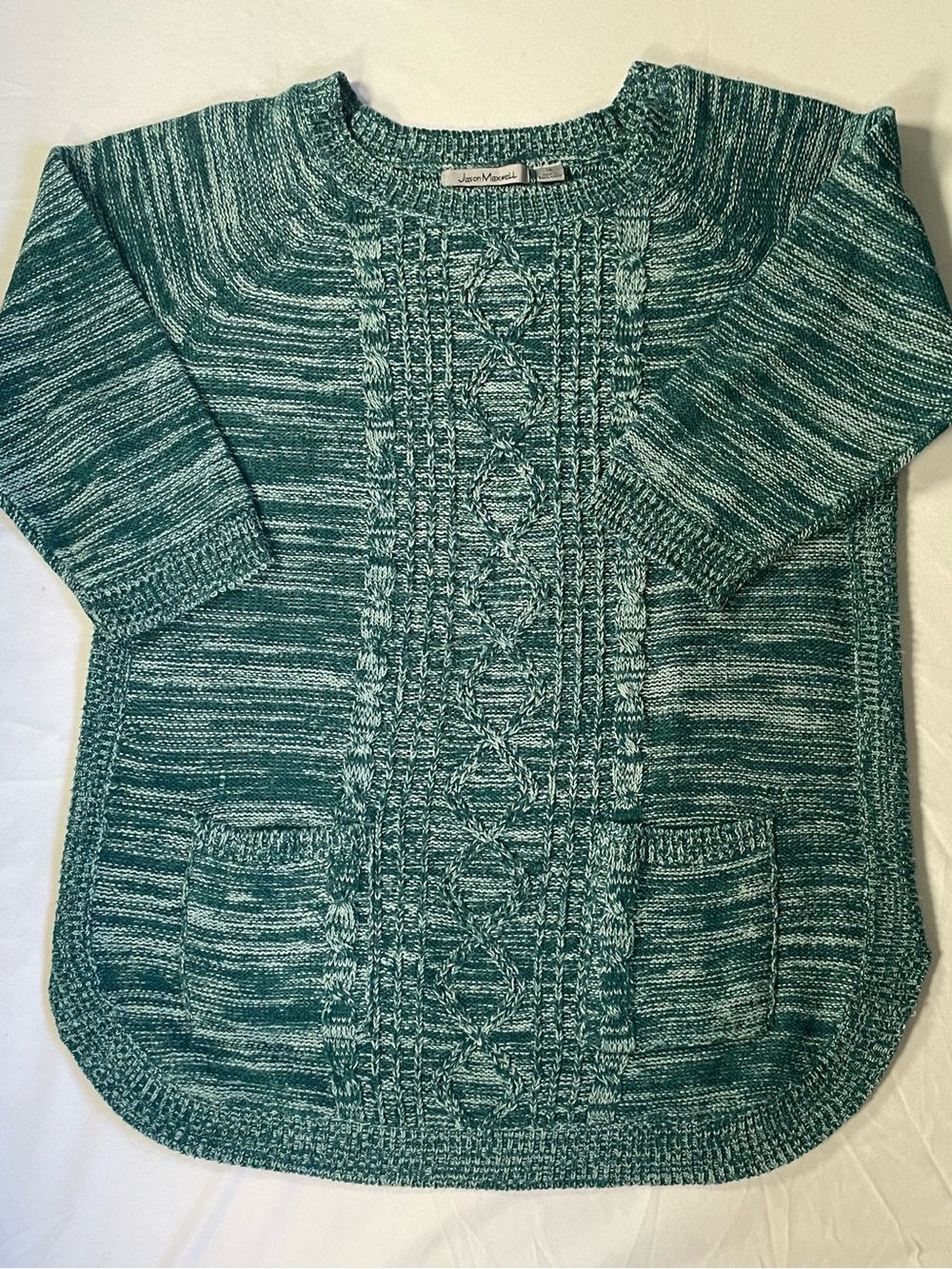 Jason Maxwell Women’s Plus 1X Green Marled Cable Knit Tunic Sweater Pockets